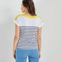 T-shirt rayé col bateau, manches courtes