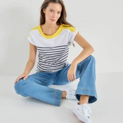 T-shirt rayé col bateau, manches courtes