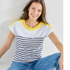 T-shirt rayé col bateau, manches courtes