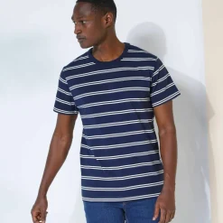T-shirt rayé col rond manches courtes - coton biologique(**)