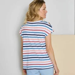 T-shirt rayé détail boutonné maille jersey