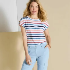 T-shirt rayé détail boutonné maille jersey
