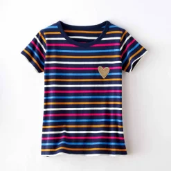 T-shirt rayé manches courtes, brodé 