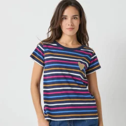 T-shirt rayé manches courtes, brodé 