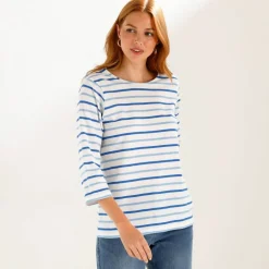 T-shirt rayé manches 3/4, maille jersey