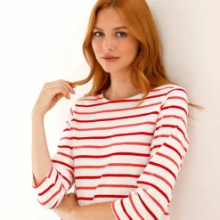 T-shirt rayé manches 3/4, maille jersey