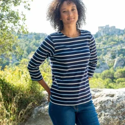 T-shirt rayé manches 3/4, maille jersey