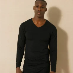 T-shirt sous-vêtement homme col V manches longues chaleur modérée - lot de 2