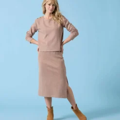 T-shirt Spécial Petites uni, détails boutons sur l'épaule, maille grattée