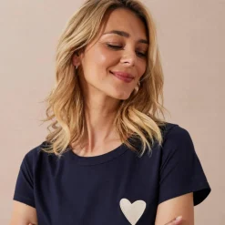 T-shirt uni brodé coeur manches courtes