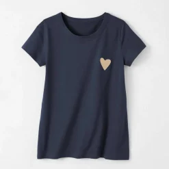T-shirt uni brodé coeur manches courtes