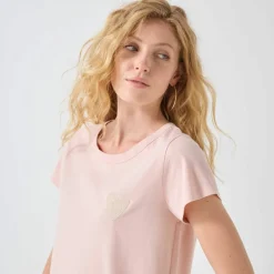T-shirt uni brodé coeur manches courtes