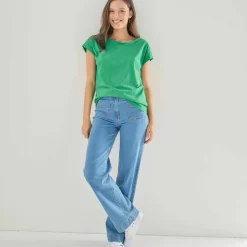 T-shirt uni col bateau, manches courtes
