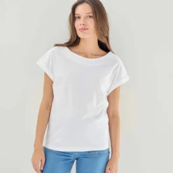 T-shirt uni col bateau, manches courtes