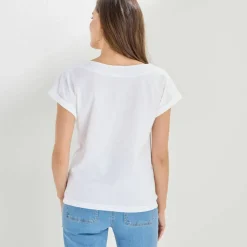 T-shirt uni col bateau, manches courtes