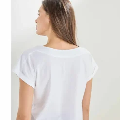 T-shirt uni col bateau, manches courtes