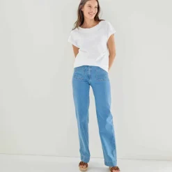 T-shirt uni col bateau, manches courtes