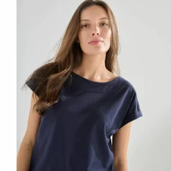 T-shirt uni col bateau, manches courtes