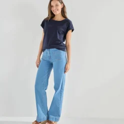 T-shirt uni col bateau, manches courtes