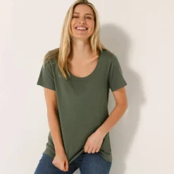 T-shirt uni col rond, coton biologique(**)