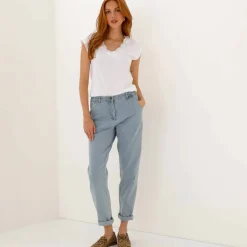 T-shirt uni, col V macramé