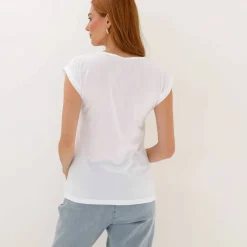 T-shirt uni, col V macramé