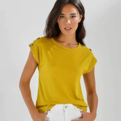 T-shirt uni détail boutonné maille jersey
