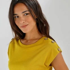 T-shirt uni détail boutonné maille jersey