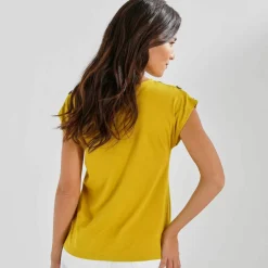 T-shirt uni détail boutonné maille jersey