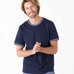 T-shirt uni manches courtes détails rayés