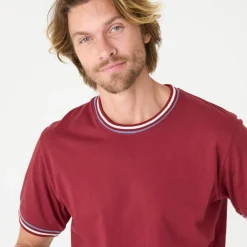 T-shirt uni manches courtes détails rayés