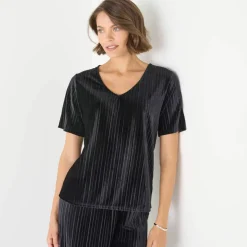 T-shirt velours reliefé manches courtes