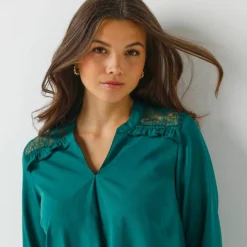 Tunique dentelle manches longues unie