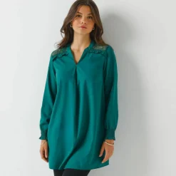 Tunique dentelle manches longues unie