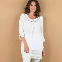 Tunique macramé manches 3/4, crépon