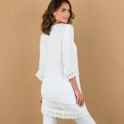 Tunique macramé manches 3/4, crépon