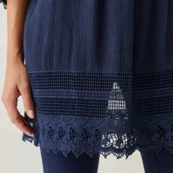 Tunique macramé manches 3/4, crépon