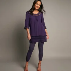 Tunique macramé manches 3/4, crépon