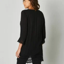 Tunique macramé manches 3/4, crépon