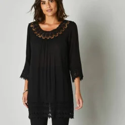 Tunique macramé manches 3/4, crépon