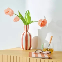 Vase grès rayé blanc terracotta