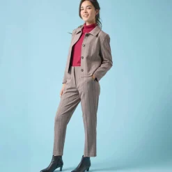 Veste blazer courte imprimée carreaux, Spécial Petites