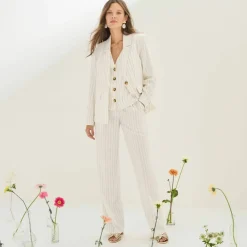 Veste blazer rayée, viscose-lin