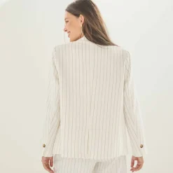 Veste blazer rayée, viscose-lin