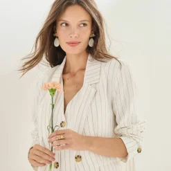 Veste blazer rayée, viscose-lin