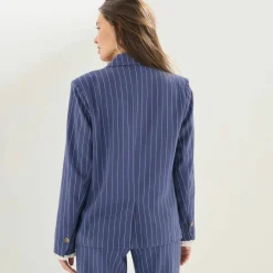 Veste blazer rayée, viscose-lin
