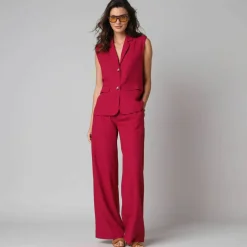 Veste blazer sans manches col tailleur, en viscose-lin