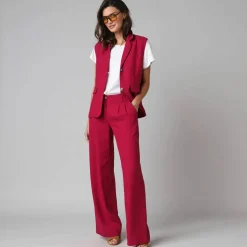 Veste blazer sans manches col tailleur, en viscose-lin