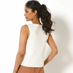Veste brodée boutonnée, sans manches