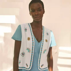Veste brodée en gaze de coton